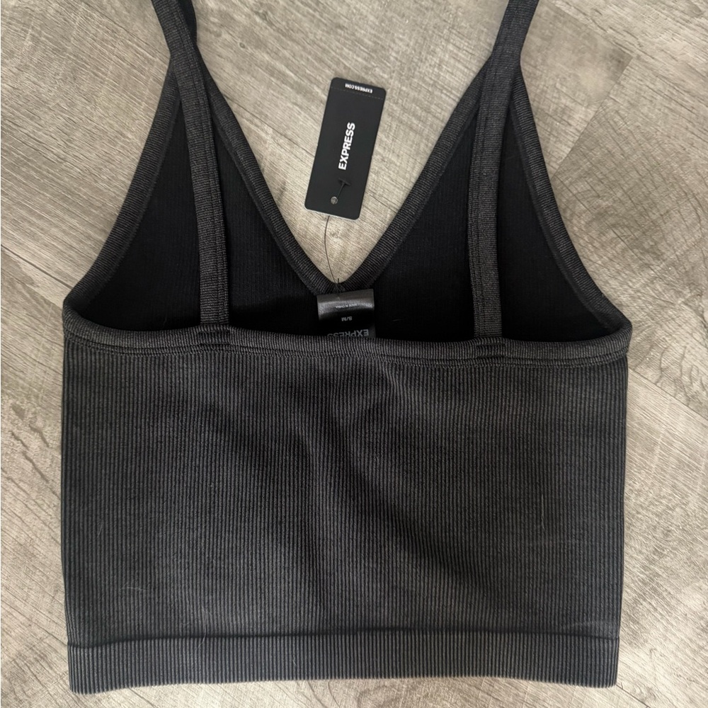 Express Charcoal Ribbed V-Neck Top - Picture 3 of 3